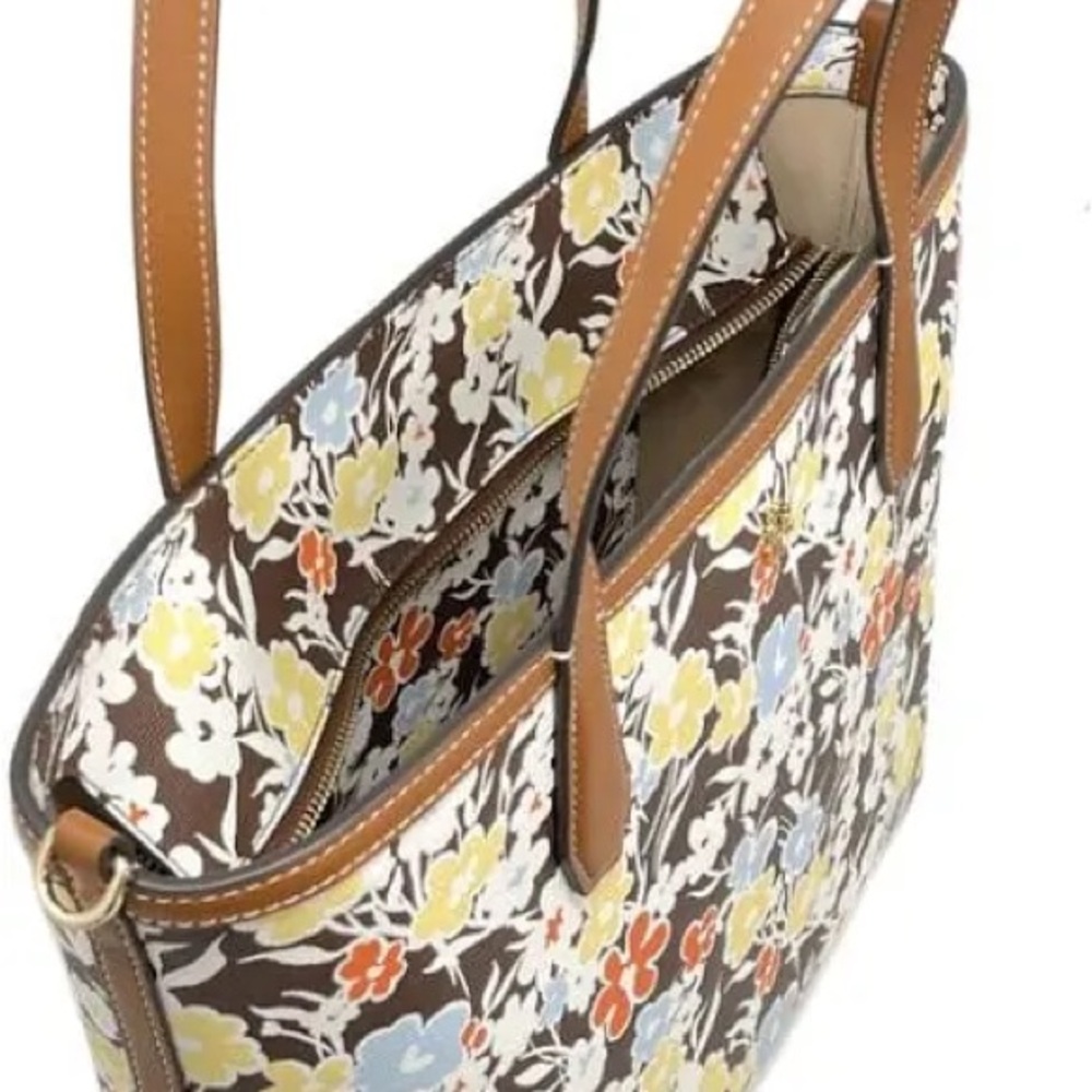 Tory Burch Brown and Yellow Tote Bag with Sophisticated Design - Picture 4 of 5
